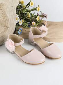 Girls Flower Decor Cute Ankle Strap Flats For Party - Pink - View 5