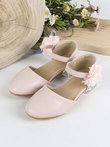 Girls Flower Decor Cute Ankle Strap Flats For Party - Pink - View 6