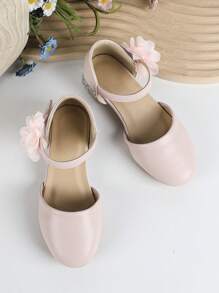 Girls Flower Decor Cute Ankle Strap Flats For Party - Pink - View 7