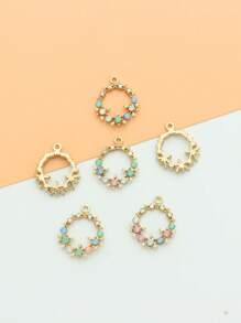 6入組/套隨機時尚鋅合金水鑽和花DIY吊墜適合女士DIY首飾製作 - 彩色 - 查看 2