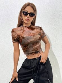 SHEIN EZwear Áo nữ Xù nhỏ cắt Con số Giải trí - Nhiều màu - Xem 3