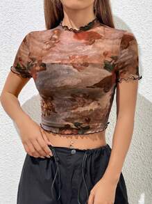 SHEIN EZwear Áo nữ Xù nhỏ cắt Con số Giải trí - Nhiều màu - Xem 2