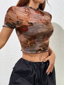 SHEIN EZwear Áo nữ Xù nhỏ cắt Con số Giải trí - Nhiều màu - Xem 5