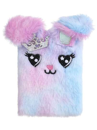 1pc Cartoon Rabbit Embroidered Fuzzy Notebook, Cute Portable Writable Journal Notebook For School Student Back To School