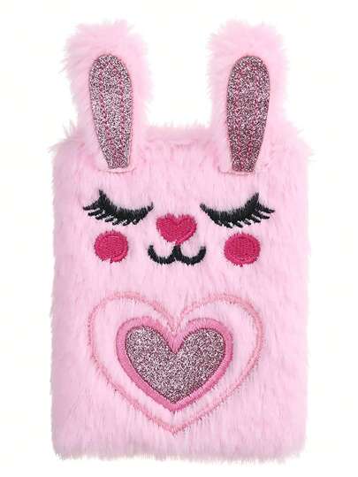 1入組卡通兔子刺繡毛絨筆記本可愛便攜式可寫日記筆記本適合學生