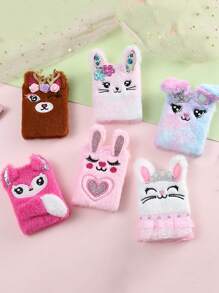 1pc Cartoon Rabbit Embroidered Fuzzy Notebook, Cute Portable Writable Journal Notebook For School Student Back To School