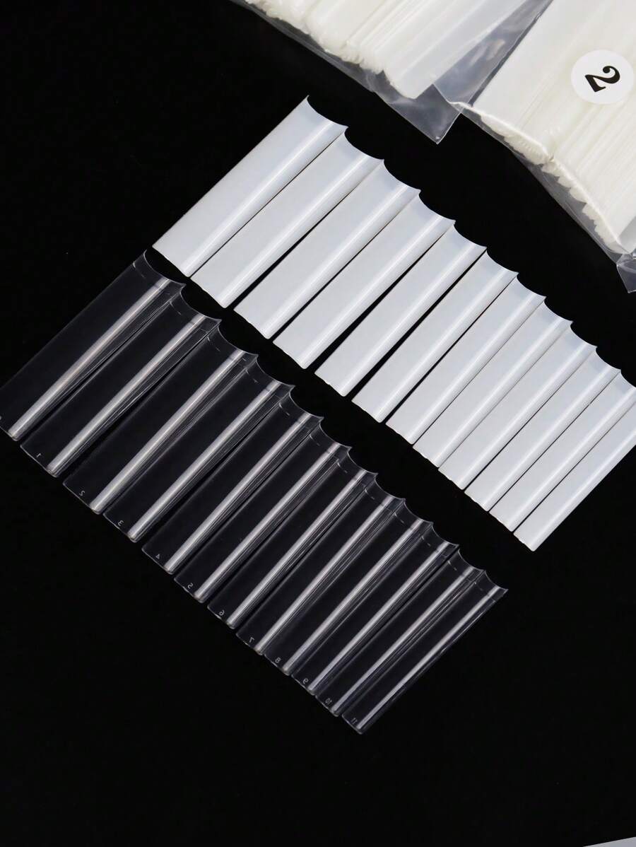 504片長方形半透明水管形假指甲套裝，美甲必備用品