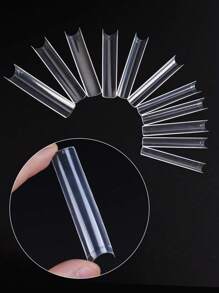 504片長方形半透明水管形假指甲套裝，美甲必備用品 - 無色 - 查看 4