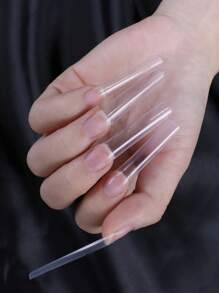 504片長方形半透明水管形假指甲套裝，美甲必備用品 - 無色 - 查看 6