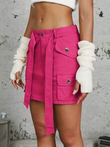 翻蓋口袋腰帶工裝裙