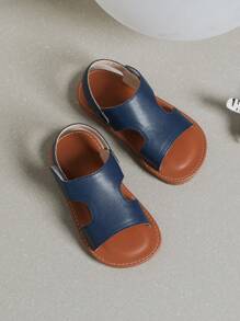 Boys Hook-and-loop Fastener Minimalist Flat Sandals For Summer - Navy Blue - View 1