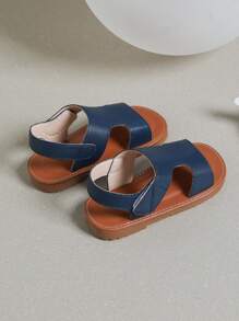 Boys Hook-and-loop Fastener Minimalist Flat Sandals For Summer - Navy Blue - View 2
