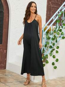 Maternidad Mono de tirantes unicolor con bolsillo oblicuo - Negro - Ver 8