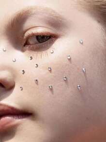 STARTTOOS 2pcs 3d Simulation Shiny Silver Small Rhinestone Face Jewel Stickers For Diy Facial Makeup, Music Festivals, Y2k Parties, Dance Parties, Etc. - White - View 6