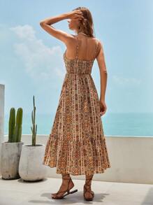 Bohemela Graphic Print Ruffle Hem Cami Dress - Multicolor - View 2