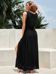 Bohemela Floral Embroidery Split Thigh Dress