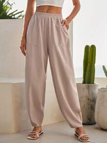 Bohemela Solid Slant Pocket Carrot Trousers - Apricot - View 1