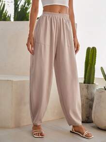 Bohemela Solid Slant Pocket Carrot Trousers - Apricot - View 3