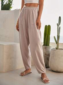 Bohemela Solid Slant Pocket Carrot Trousers - Apricot - View 4