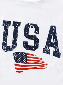 SHEIN 女孩美國國旗和字母圖案T恤 - 白色 - 查看 4