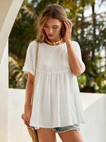 Bohemela Áo sơ mi nữ Túi màu trơn Dễ thương - trắng - Xem 4