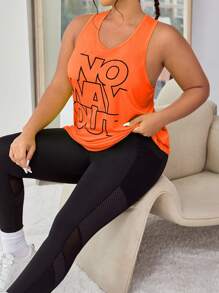 SHEIN Daily&Casual 大碼字母圖案運動背心 - 橘色 - 查看 4