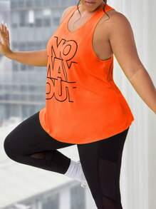 SHEIN Daily&Casual 大碼字母圖案運動背心 - 橘色 - 查看 6