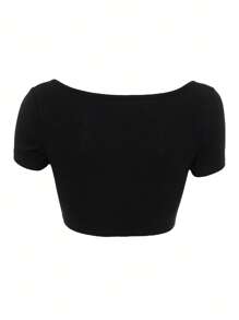 RueChic Solid Ruched Bust Crop Tee - Black - View 4