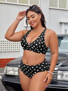 SHEIN Swim Curve Plus Size Skeleton Print Crisscross Back Bikini Set Summer Beach - Black - View 4