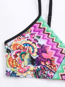 SHEIN Swim Bộ bikini bó họa tiết hoa mùa hè tương phản - Nhiều màu - Xem 3