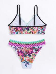 SHEIN Swim Bộ bikini bó họa tiết hoa mùa hè tương phản - Nhiều màu - Xem 5