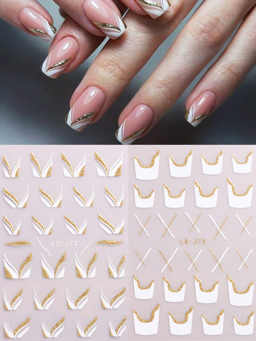 FULL BEAUTY 2sheets Glitter Striped Nail Art Sticker Nail Stickers DIY - Multicolor - View 1
