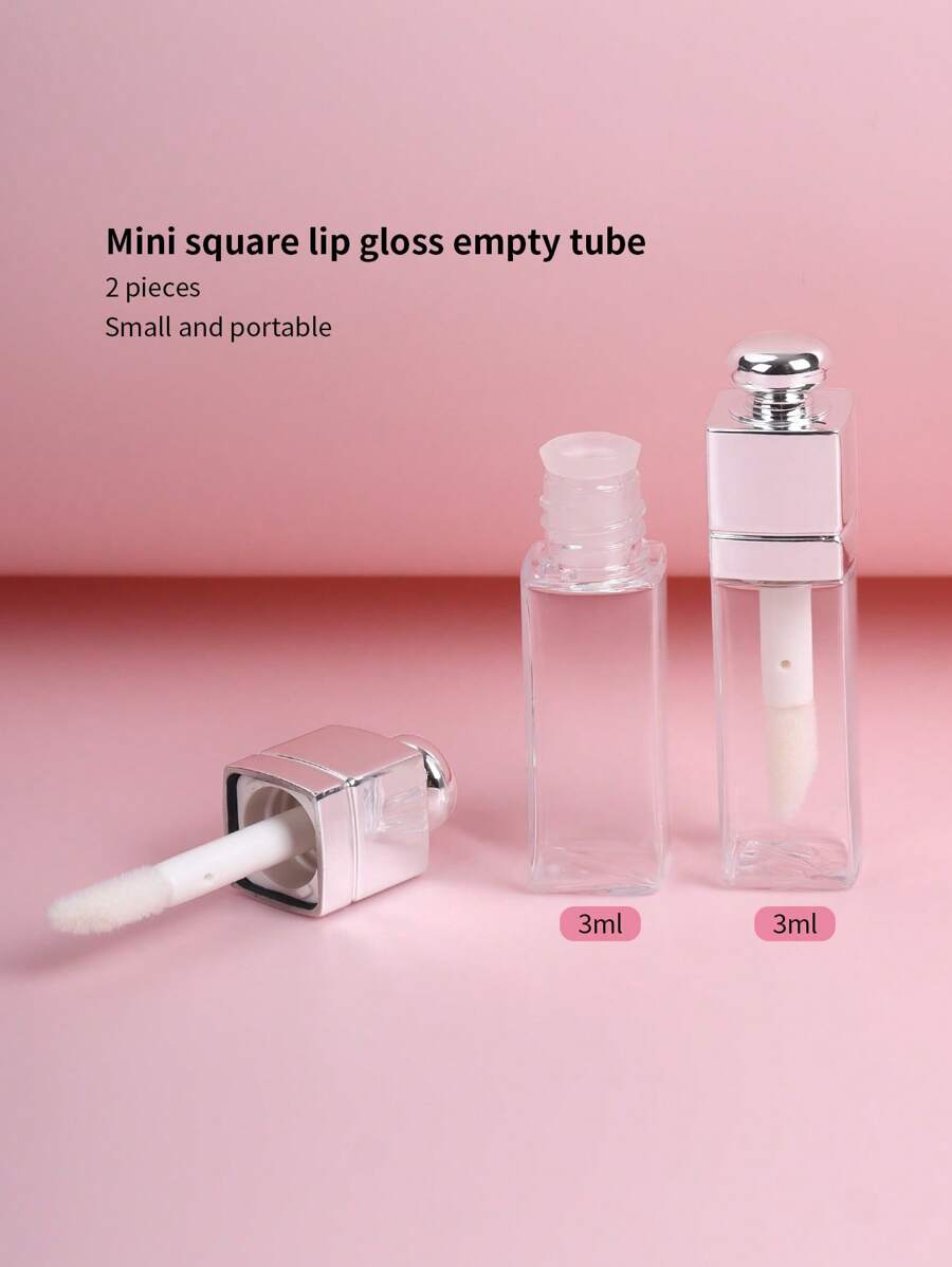 2 piezas Botella mini transparente plateada de 3ml de brillo de labios, tinte de labios, bálsamo labial - Plateado - Ver 1