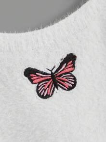 SHEIN Toddler Girls Butterfly Embroidery Fuzzy Cami Knit Top - White - View 4