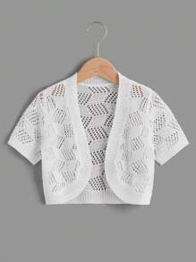 SHEIN Toddler Girls Open Knit Duster Cardigan - White - View 1