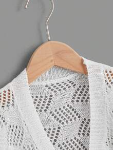 SHEIN Toddler Girls Open Knit Duster Cardigan - White - View 4