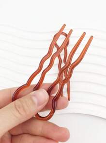 U-Shaped Hair Comb Set, 3pcs ABS Wavy Hair Styling Tool For Daily Use - Brown - View 5