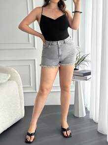 RueChic Plus Solid Cami Bodysuit - Black - View 3