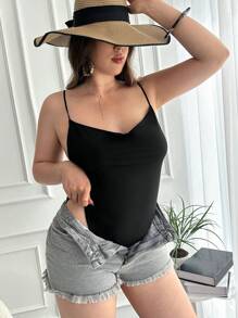 RueChic Plus Solid Cami Bodysuit - Black - View 4