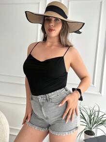 RueChic Plus Solid Cami Bodysuit - Black - View 5