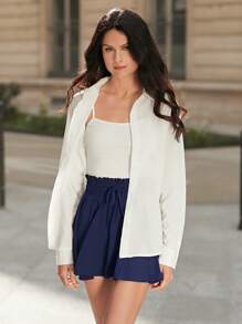 SHEIN Frenchy Paperbag Drawstring Waist Flowy Hem Skort Summer Casual Blue - Navy Blue - View 4