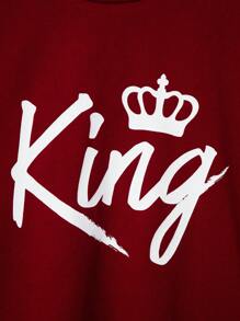 SHEIN Leap Crew Tween Boy Crown & Letter Graphic Tee & Shorts - Burgundy - View 4