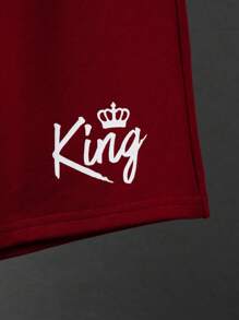 SHEIN Leap Crew Tween Boy Crown & Letter Graphic Tee & Shorts - Burgundy - View 6