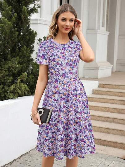 Allover Floral Print A-line Dress