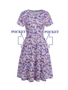 Allover Floral Print A-line Dress - Purple - View 4