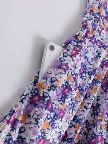 Allover Floral Print A-line Dress - Purple - View 6