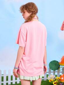 Emi Bee 卡通圖案落肩T恤 - 粉色 - 查看 3