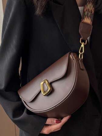 Lightweight,Business Casual Small Flap Saddle Bag Metal Decor Elegant For Teen Girls Women College Students,Rookies & White-collar Workers Perfect for Office,College,Work ,Business,Commute,Outdoors, Travel, Outings