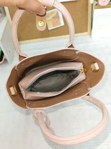 Baby Pink Bucket Bag Double Handle Fashionable With Inner Pouch - Pink - View 3