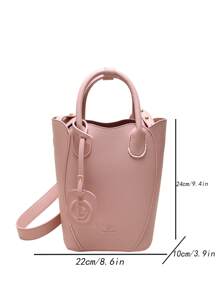Baby Pink Bucket Bag Double Handle Fashionable With Inner Pouch - Pink - View 5